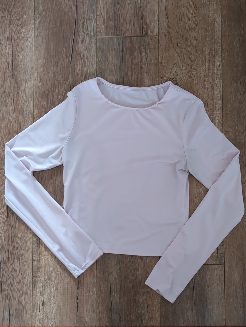 Women's Long Sleeve Scoop Neck Crop Top Light Pink - M